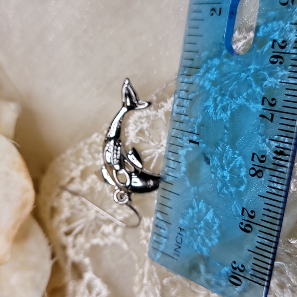 💍 Silver color Dolphin dangle earrings - Picture 6 of 6